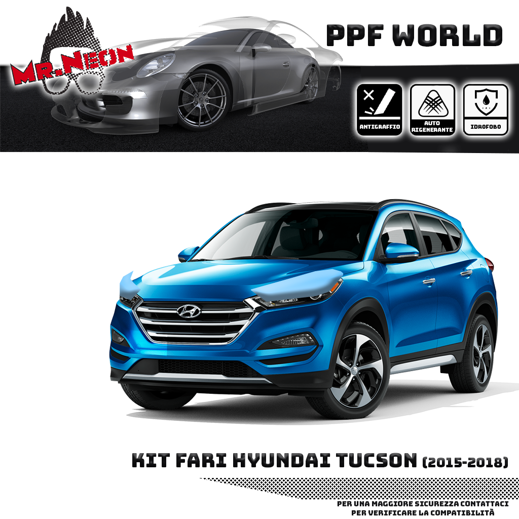 Kit Pellicola Protettiva Fari Hyundai Tucson 2015-2018 – PPF Trasparente o Fotocromatico Pretagliato