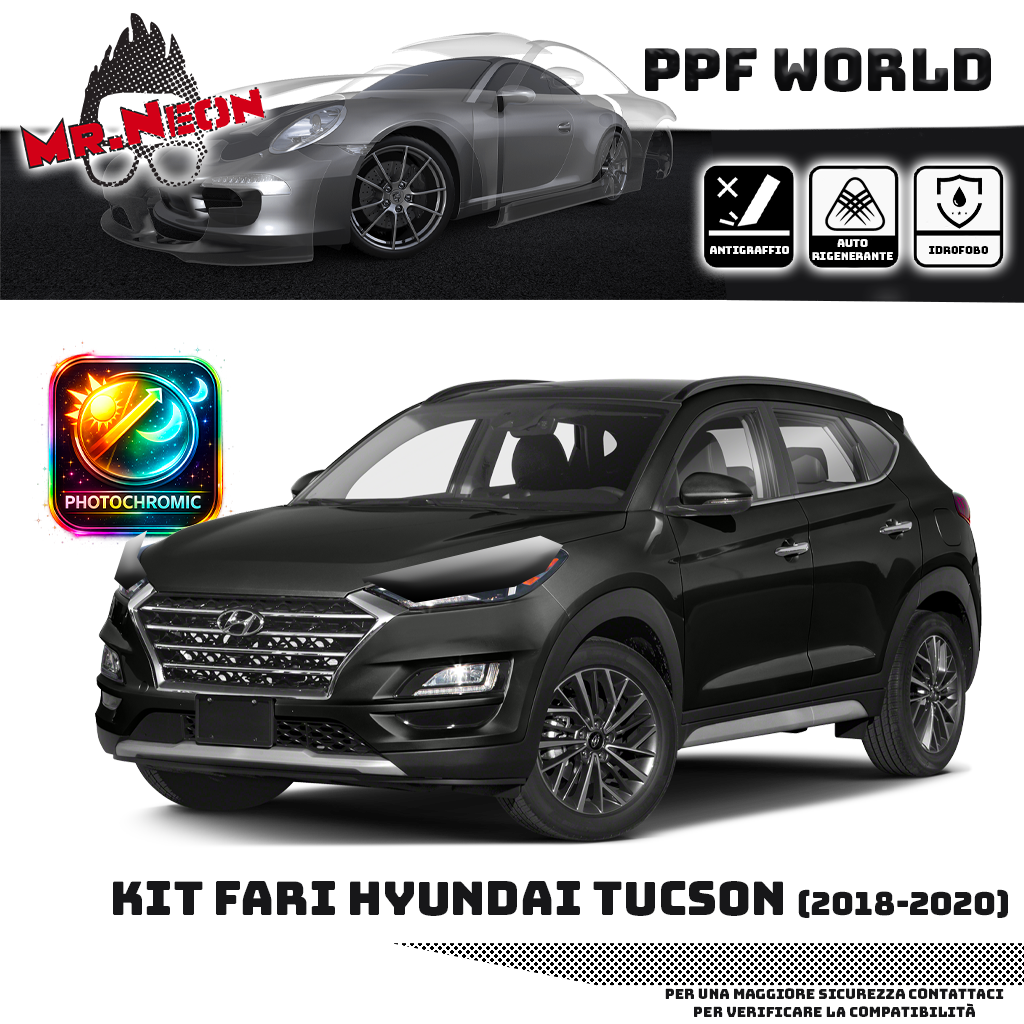 Kit Pellicola Protettiva Fari Hyundai Tucson 2018-2020 – PPF Trasparente o Fotocromatico Pretagliato