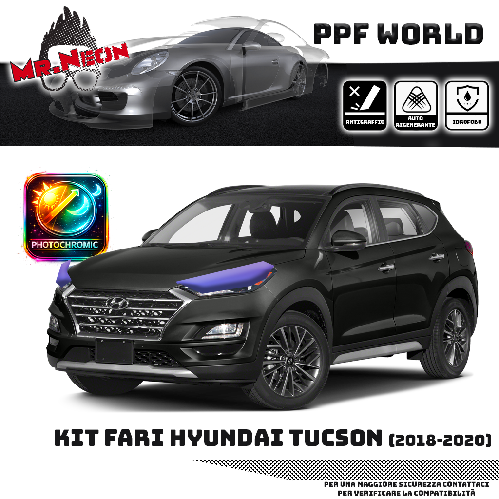 Kit Pellicola Protettiva Fari Hyundai Tucson 2018-2020 – PPF Trasparente o Fotocromatico Pretagliato
