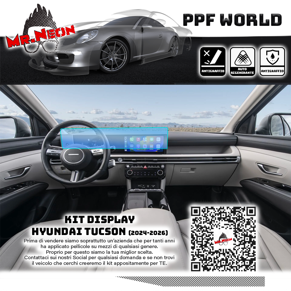Kit Pellicola Protettiva Display Hyundai Tucson 2024-2026 – PPF Lucido o Opaco Pretagliato