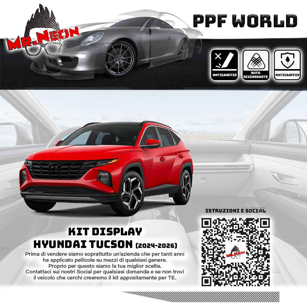 Kit Pellicola Protettiva Display Hyundai Tucson 2024-2026 – PPF Lucido o Opaco Pretagliato