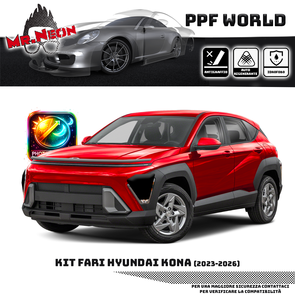Kit PPF Fari Anteriori Hyundai Kona 2023-2026 – Hybrid ed Elettrica – Trasparente o Fotocromatico Pretagliato