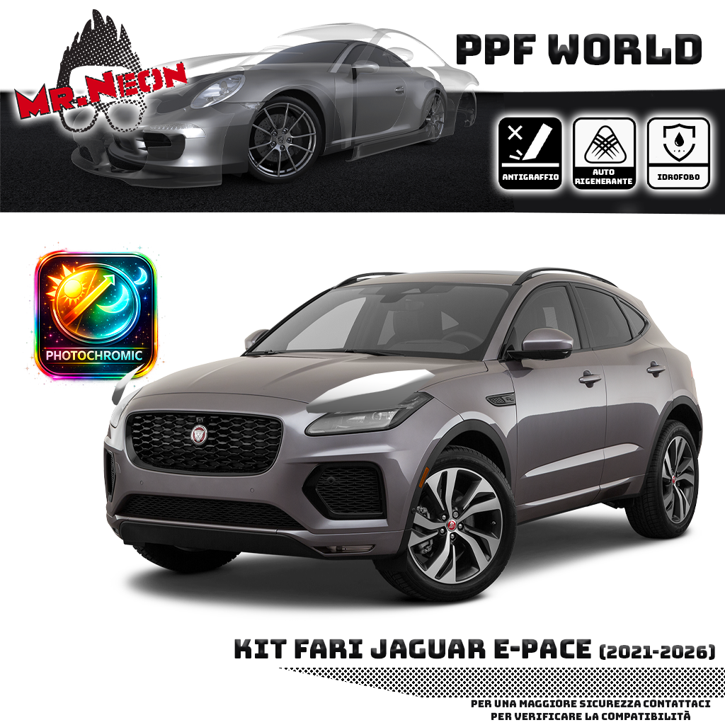 Kit Pellicola Protettiva Fari Jaguar E-PACE 2021-2026 – PPF Trasparente o Fotocromatico Pretagliato