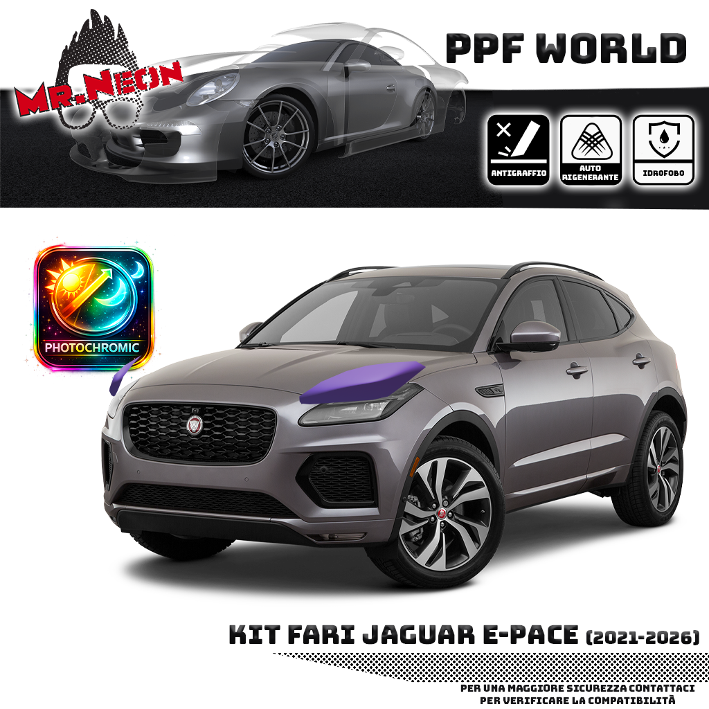 Kit Pellicola Protettiva Fari Jaguar E-PACE 2021-2026 – PPF Trasparente o Fotocromatico Pretagliato