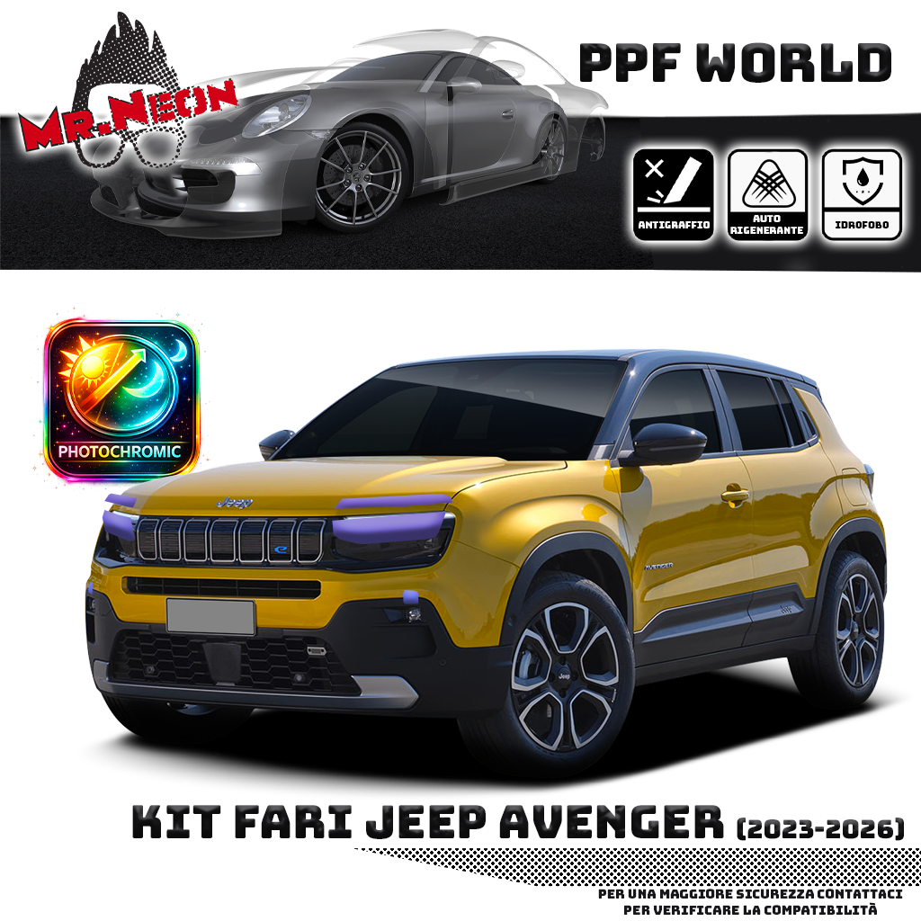 Kit Pellicola Protettiva Fari Jeep Avenger 2023-2026 – PPF Trasparente o Fotocromatico Pretagliato