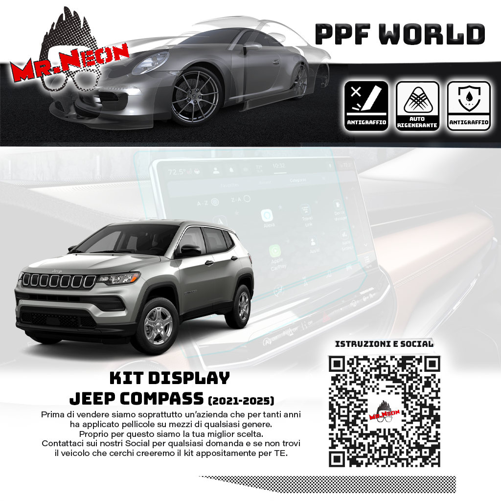 Kit Pellicola Protettiva Display Jeep Compass 2021-2025 – PPF Lucido o Opaco Pretagliato