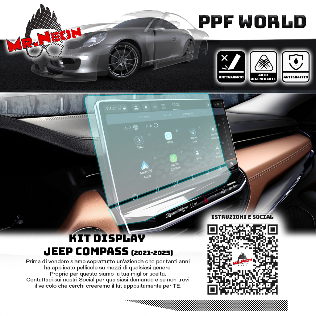 Kit Pellicola Protettiva Display Jeep Compass 2021-2025 – PPF Lucido o Opaco Pretagliato