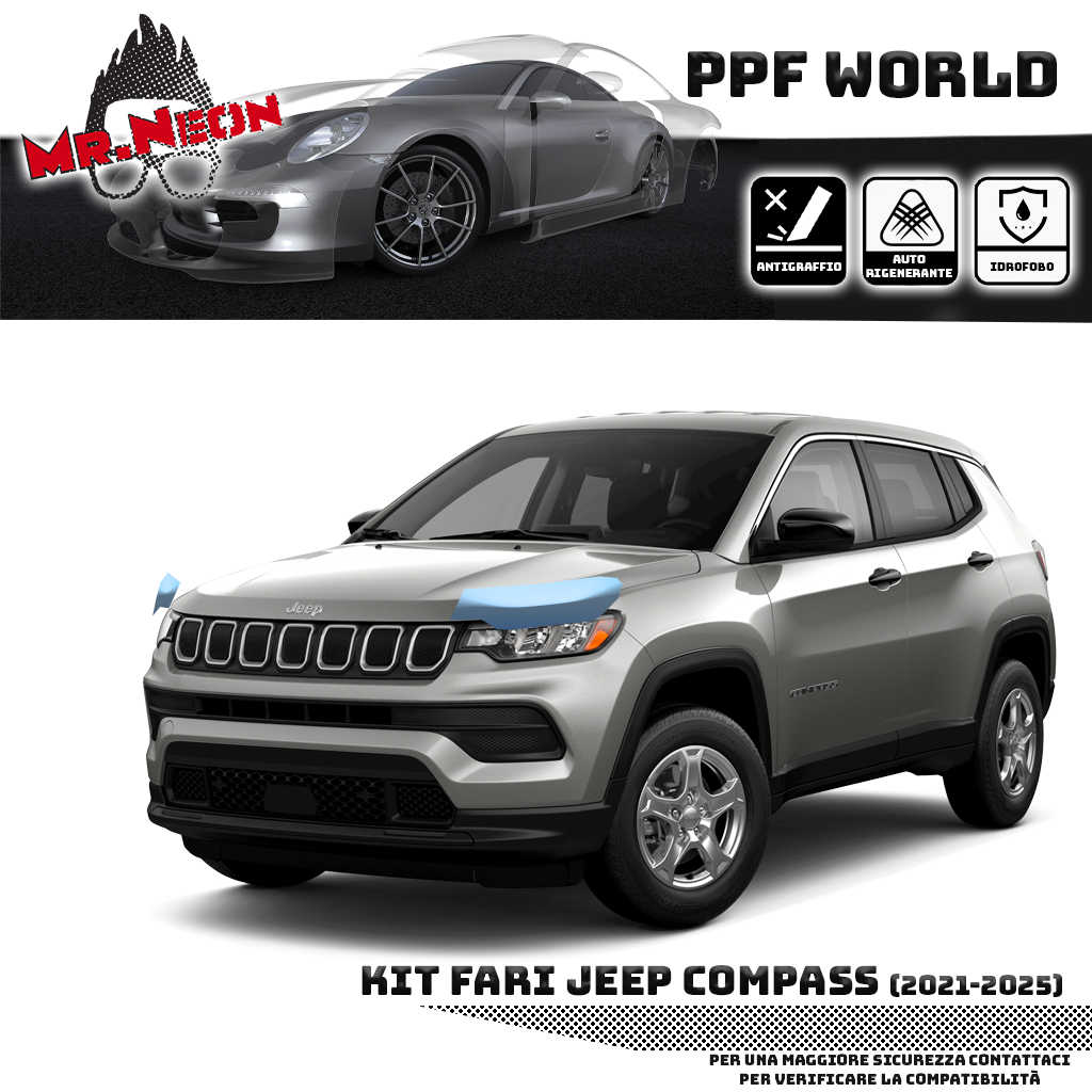Kit Pellicola Protettiva Fari Jeep Compass 2021-2025 – PPF Trasparente o Fotocromatico Pretagliato