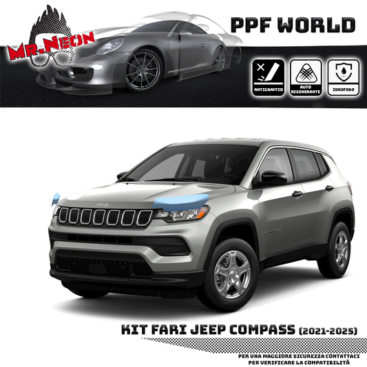 Kit Pellicola Protettiva Fari Jeep Compass 2021-2025 – PPF Trasparente o Fotocromatico Pretagliato