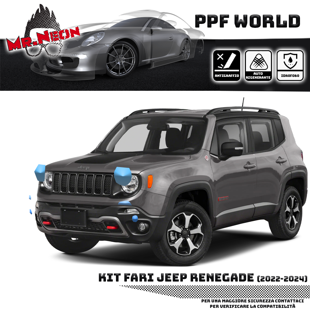 Kit Pellicola Protettiva Fari Jeep Renegade 2018-2026 – PPF Trasparente o Fotocromatico Pretagliato