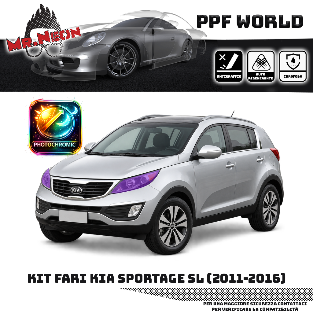 Kit PPF fari anteriori Kia Sportage III SL 2011–2016 — fotocromatico viola