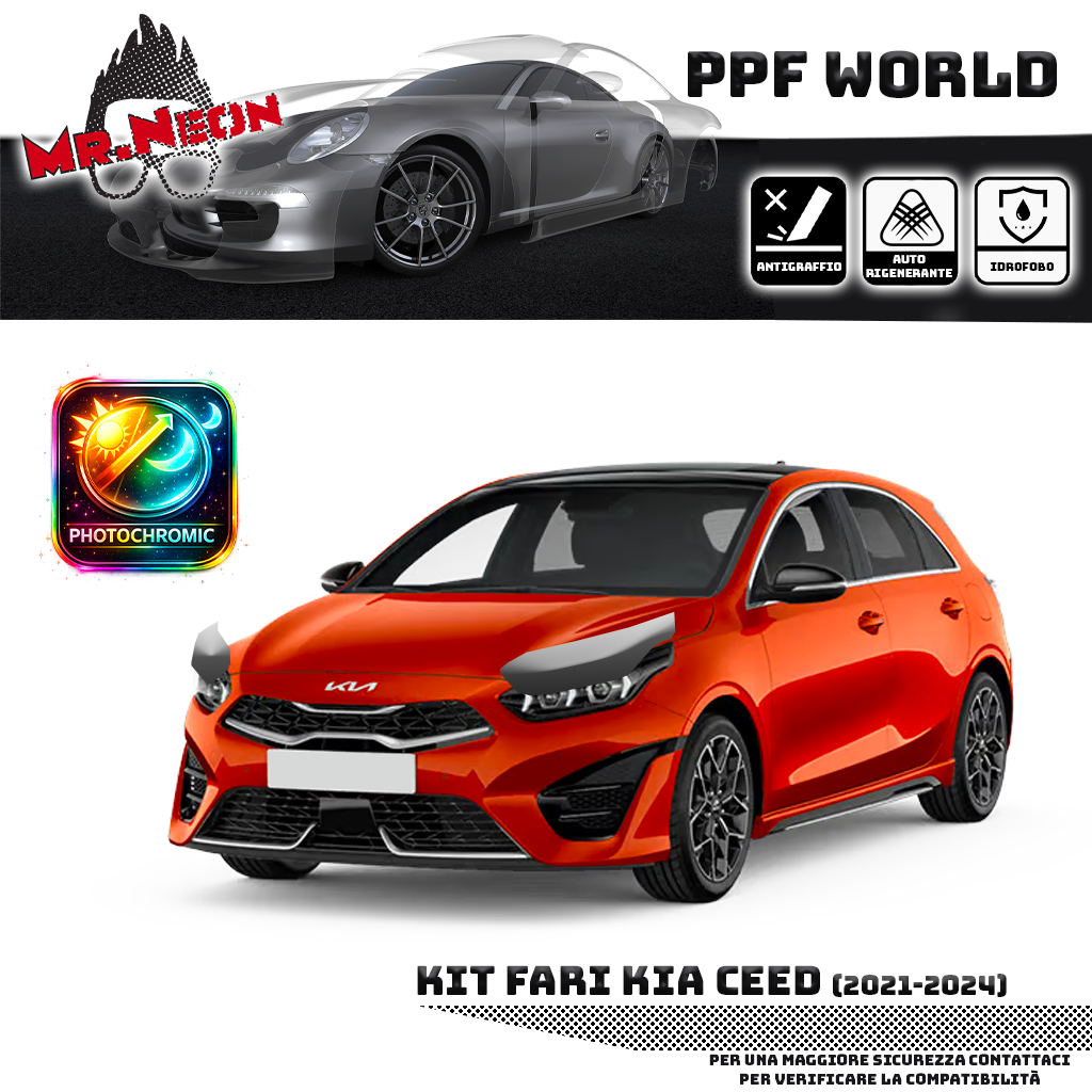 Kit Pellicola Protettiva Fari Kia Ceed 2021-2026 – PPF Trasparente o Fotocromatico Pretagliato