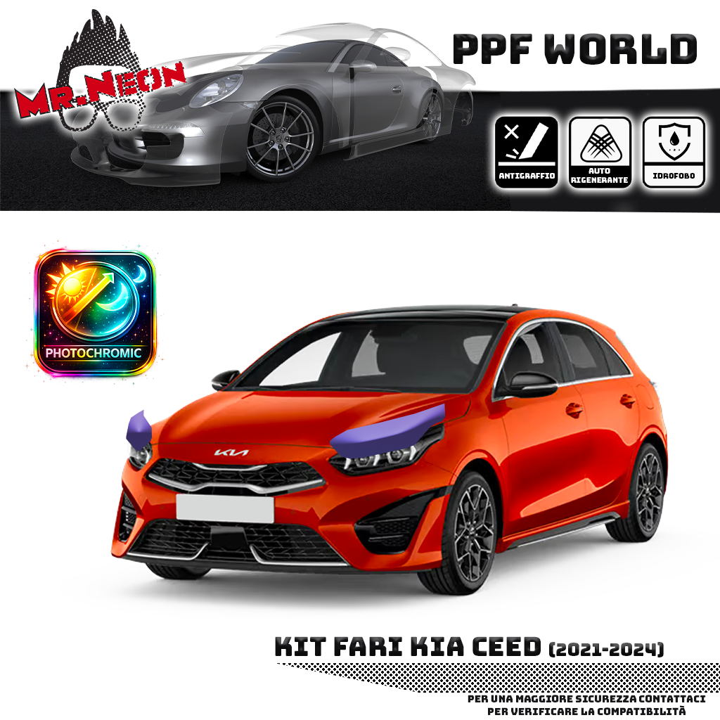 Kit Pellicola Protettiva Fari Kia Ceed 2021-2026 – PPF Trasparente o Fotocromatico Pretagliato