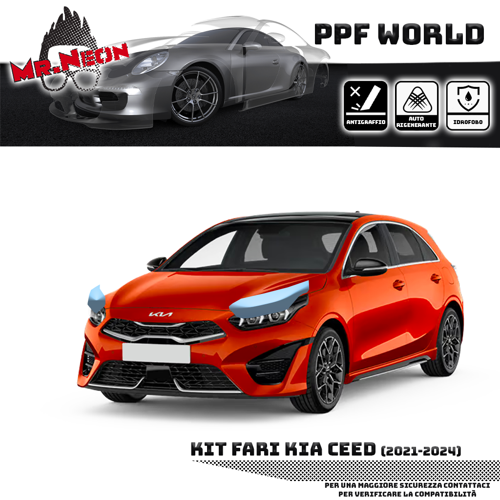 Kit Pellicola Protettiva Fari Kia Ceed 2021-2026 – PPF Trasparente o Fotocromatico Pretagliato