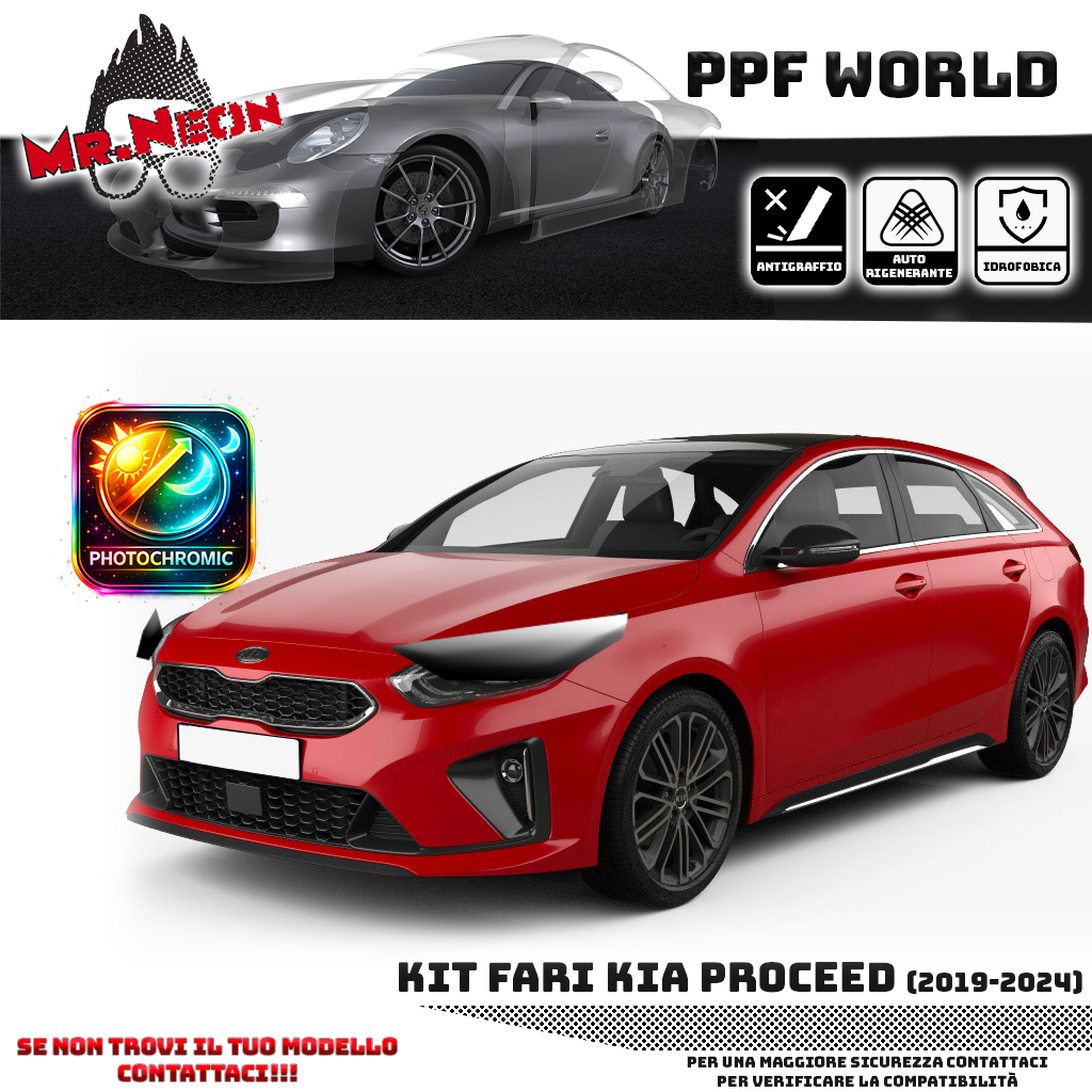 Kit Pellicola Protettiva Fari Kia ProCeed 2022-2024 – PPF Trasparente o Fotocromatico Pretagliato