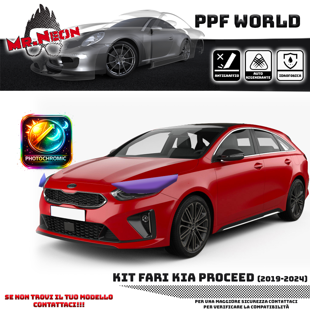 Kit Pellicola Protettiva Fari Kia ProCeed 2022-2024 – PPF Trasparente o Fotocromatico Pretagliato