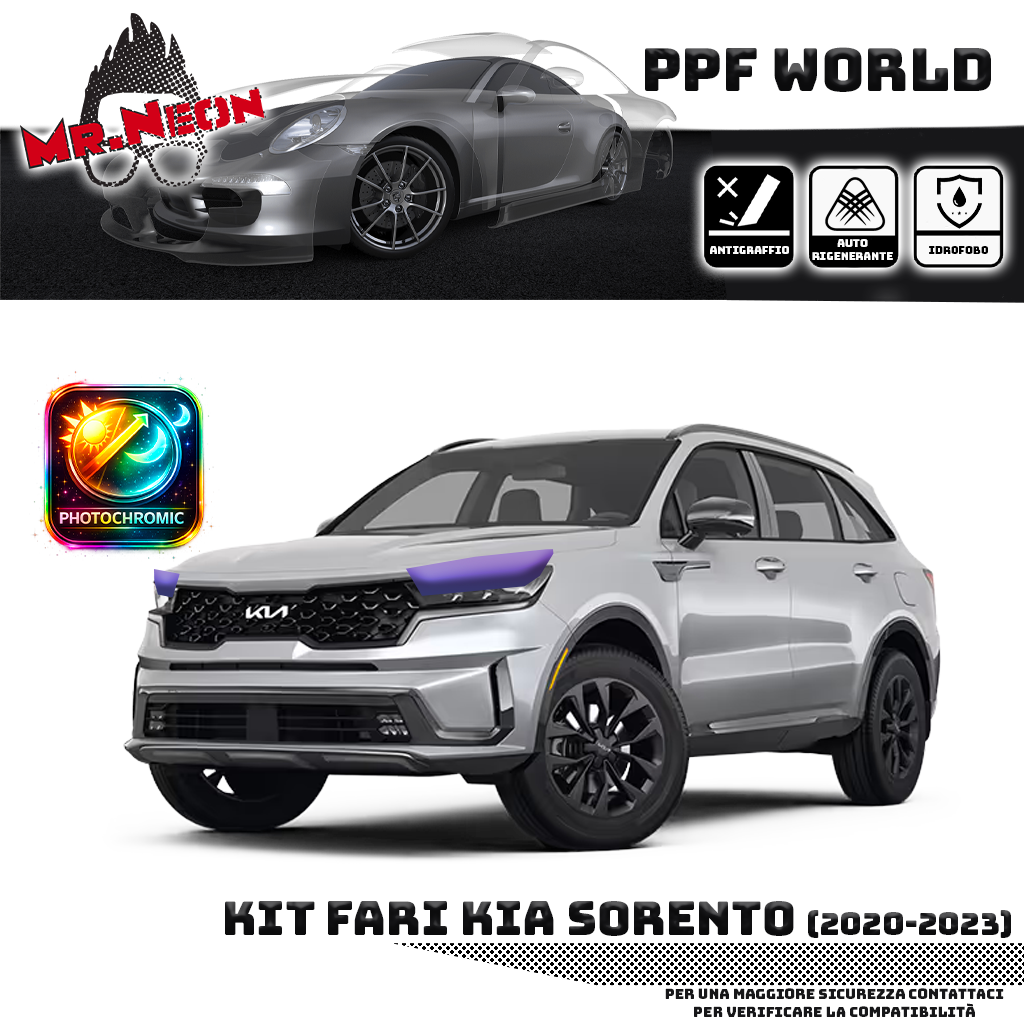 Kit Pellicola Protettiva Fari Kia Sorento (2020–2023) – PPF Trasparente o Fotocromatico Pretagliato