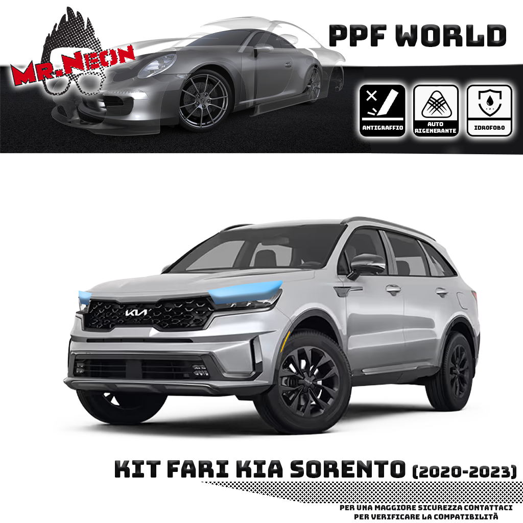 Kit Pellicola Protettiva Fari Kia Sorento (2020–2023) – PPF Trasparente o Fotocromatico Pretagliato