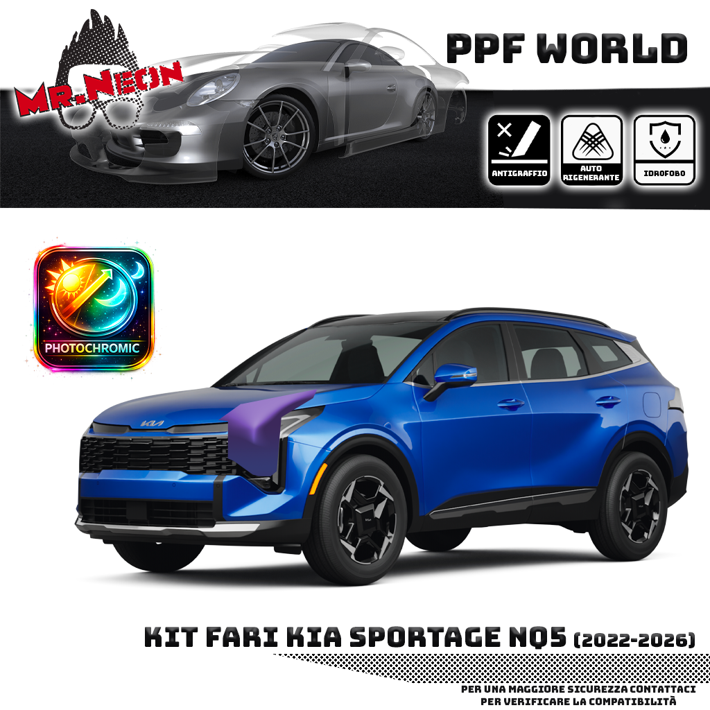 Kit Pellicola Protettiva Fari Kia Sportage NQ5 2022-2026 – PPF Trasparente o Fotocromatico Pretagliato