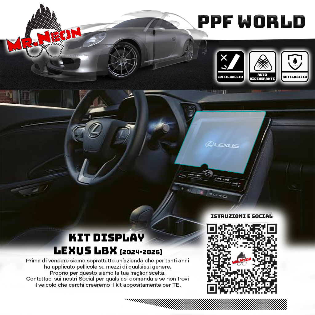 Kit Pellicola Protettiva Display Lexus LBX 2024-2026 – PPF Lucido o Opaco Pretagliato