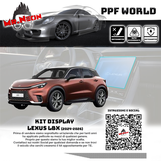 Kit Pellicola Protettiva Display Lexus LBX 2024-2026 – PPF Lucido o Opaco Pretagliato