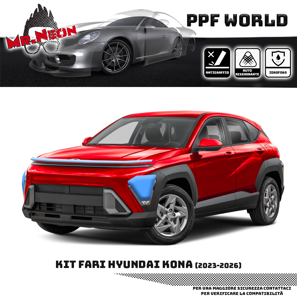 Kit PPF Fari Anteriori Hyundai Kona 2023-2026 – Hybrid ed Elettrica – Trasparente o Fotocromatico Pretagliato