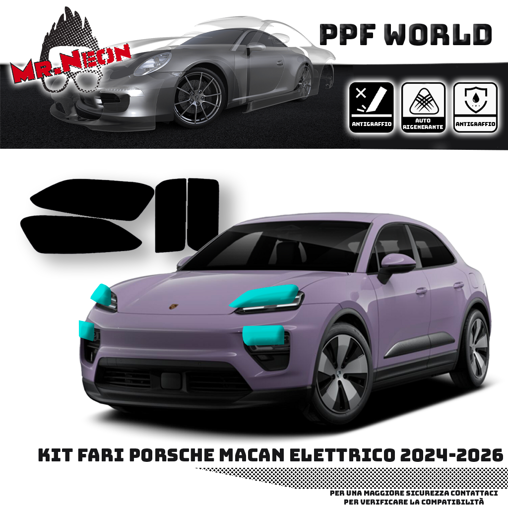 Kit PPF Fari Anteriori Compatibile con Porsche Macan Elettrica 2024–2026 – Pellicola Protettiva Trasparente XPEL 194 Micron