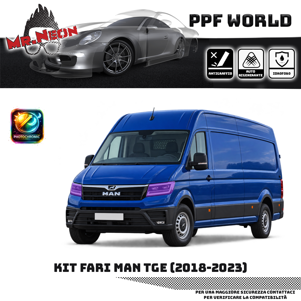 Kit fari anteriori MAN TGE 2018–2023 blu — PPF fotocromatico viola
