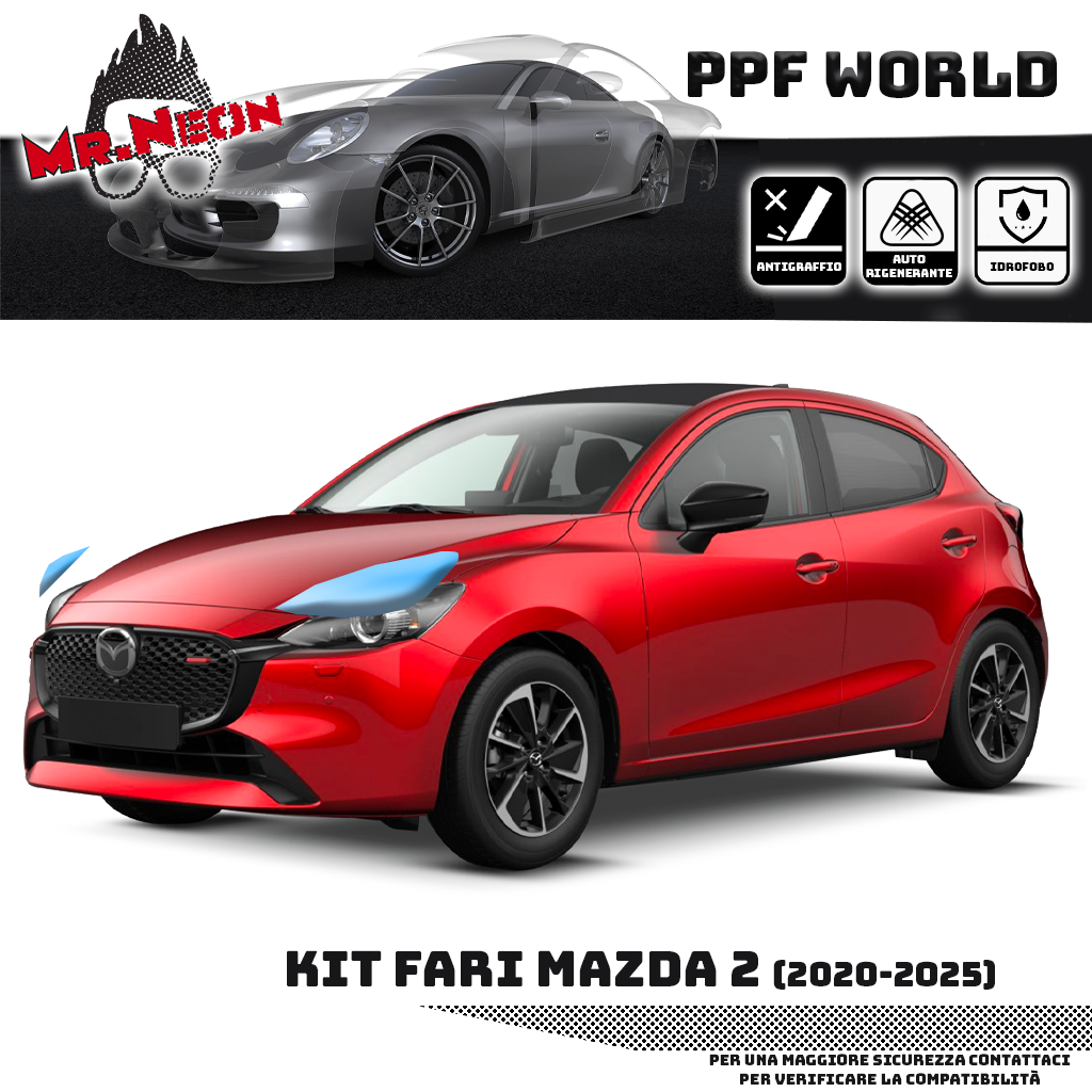 Kit PPF Fari Anteriori Mazda 2 2020-2025 – Trasparente o Fotocromatico Pretagliato