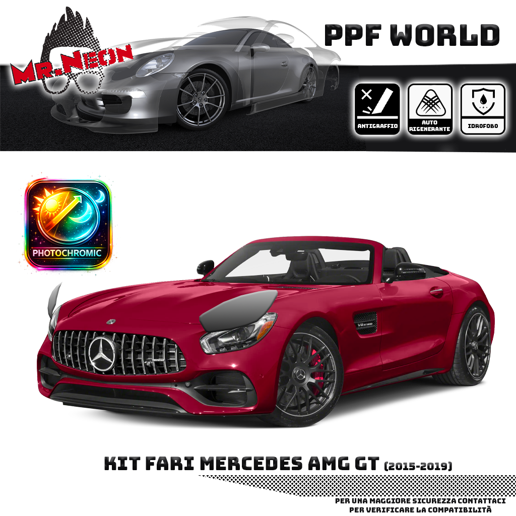 Kit Pellicola Protettiva Fari Mercedes-AMG GT 2015-2019 – PPF Trasparente o Fotocromatico Pretagliato