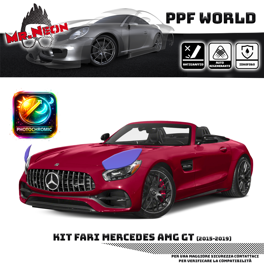 Kit Pellicola Protettiva Fari Mercedes-AMG GT 2015-2019 – PPF Trasparente o Fotocromatico Pretagliato