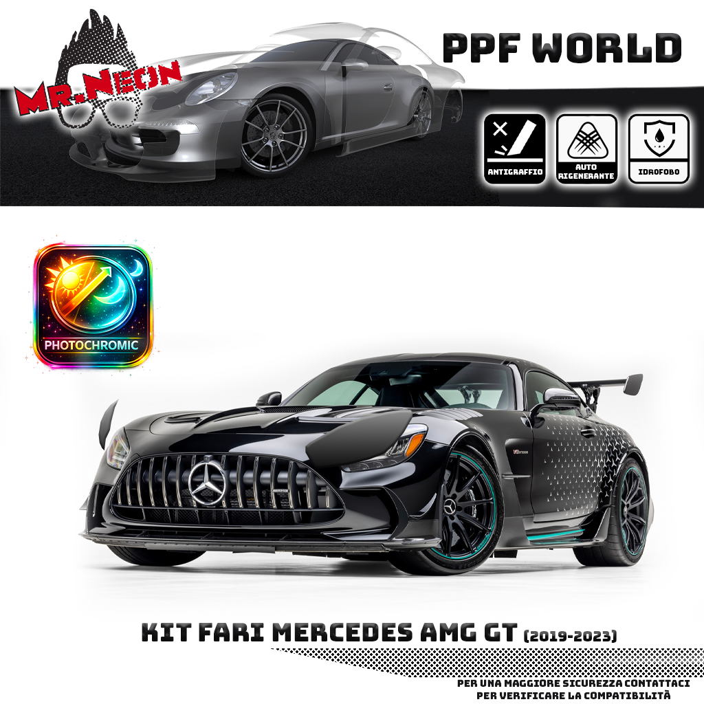 Kit Pellicola Protettiva Fari Mercedes-AMG GT 2019-2023 – PPF Trasparente o Fotocromatico Pretagliato