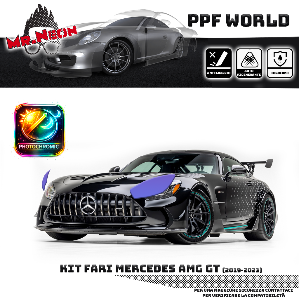 Kit Pellicola Protettiva Fari Mercedes-AMG GT 2019-2023 – PPF Trasparente o Fotocromatico Pretagliato