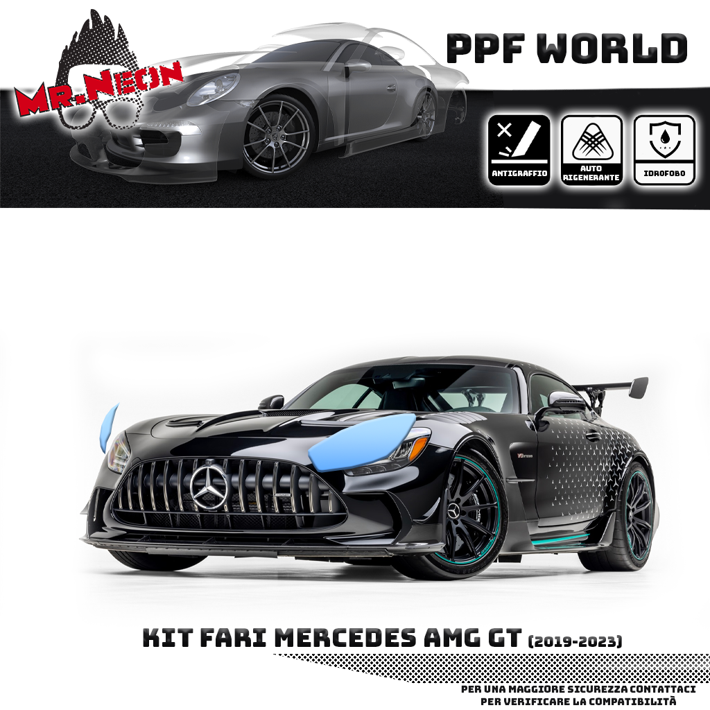 Kit Pellicola Protettiva Fari Mercedes-AMG GT 2019-2023 – PPF Trasparente o Fotocromatico Pretagliato