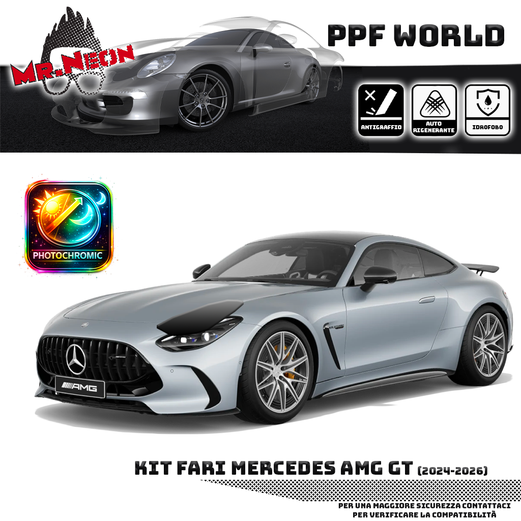Kit Pellicola Protettiva Fari Mercedes-AMG GT 2024-2026 – PPF Trasparente o Fotocromatico Pretagliato