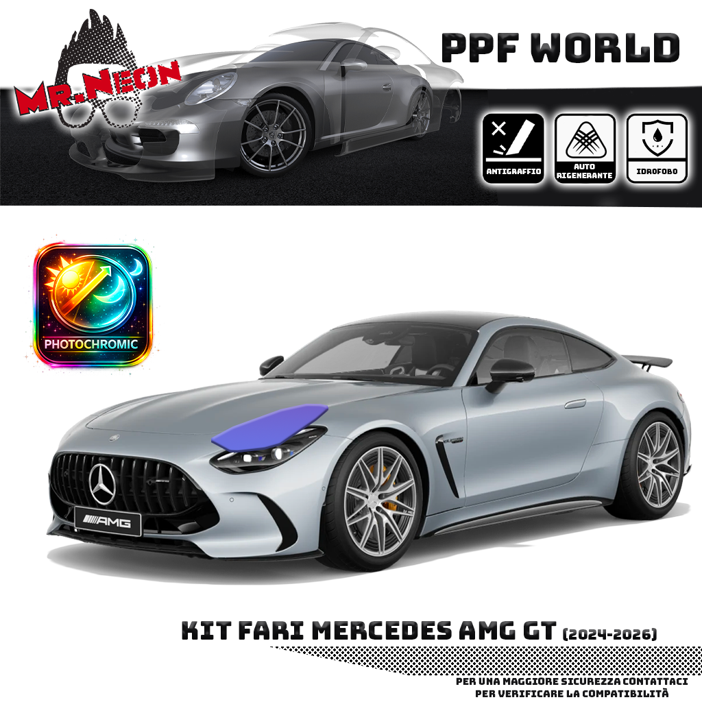 Kit Pellicola Protettiva Fari Mercedes-AMG GT 2024-2026 – PPF Trasparente o Fotocromatico Pretagliato
