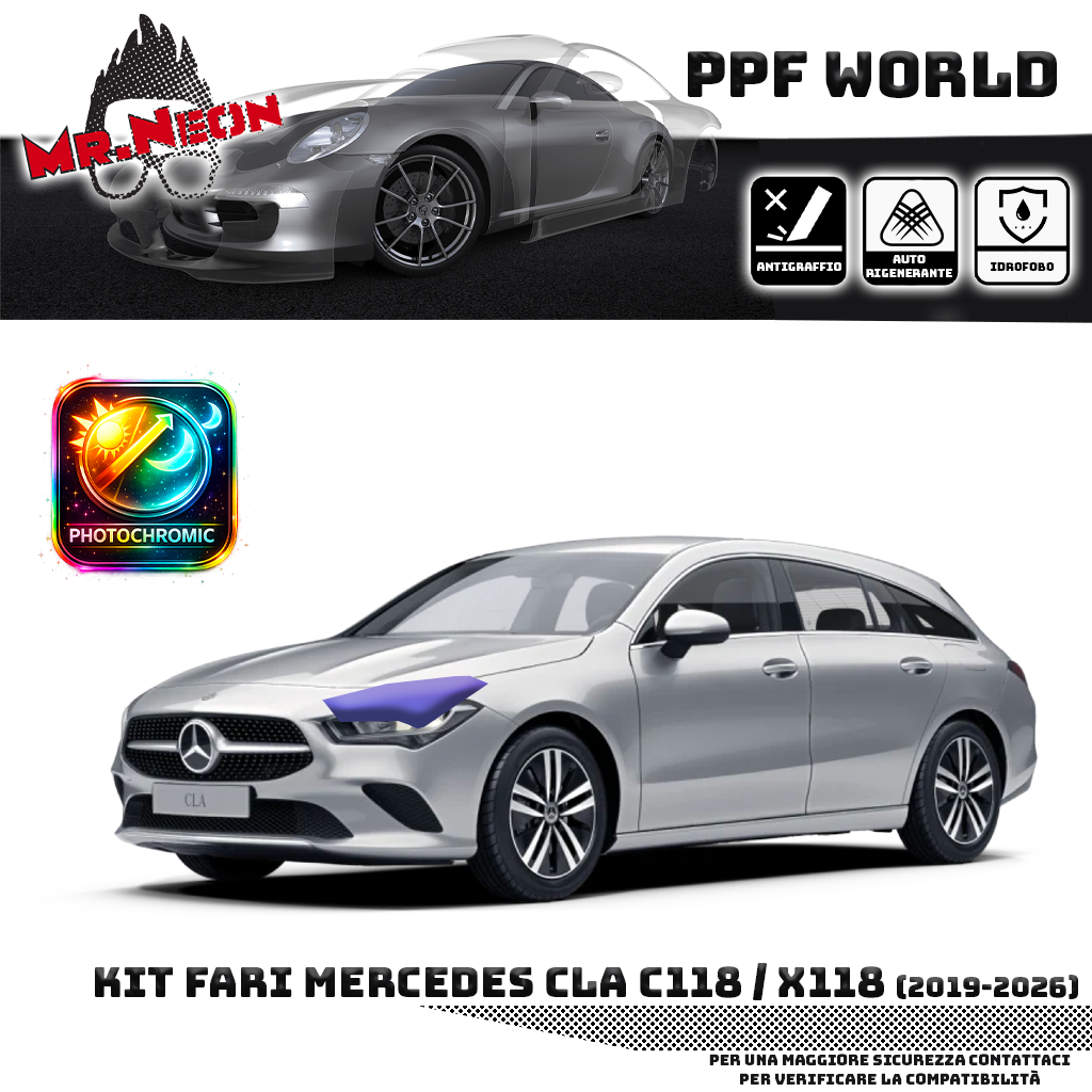 Kit Pellicola Protettiva Fari Mercedes CLA C118 / X118 2019-oggi – PPF Trasparente o Fotocromatico Pretagliato