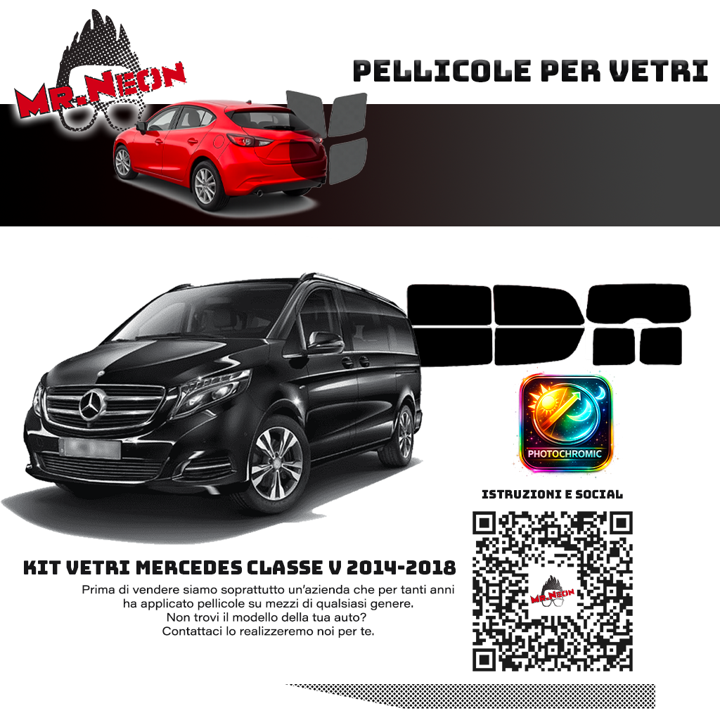 Kit Pellicole Oscuranti Fotocromatiche Mercedes Classe V (2014–2018) – Pretagliate su Misura