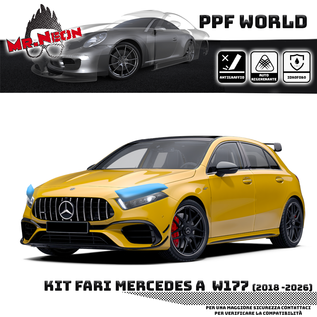 Kit Pellicola Protettiva Fari Mercedes Classe A (2018–2026) – PPF Trasparente o Fotocromatico Pretagliato