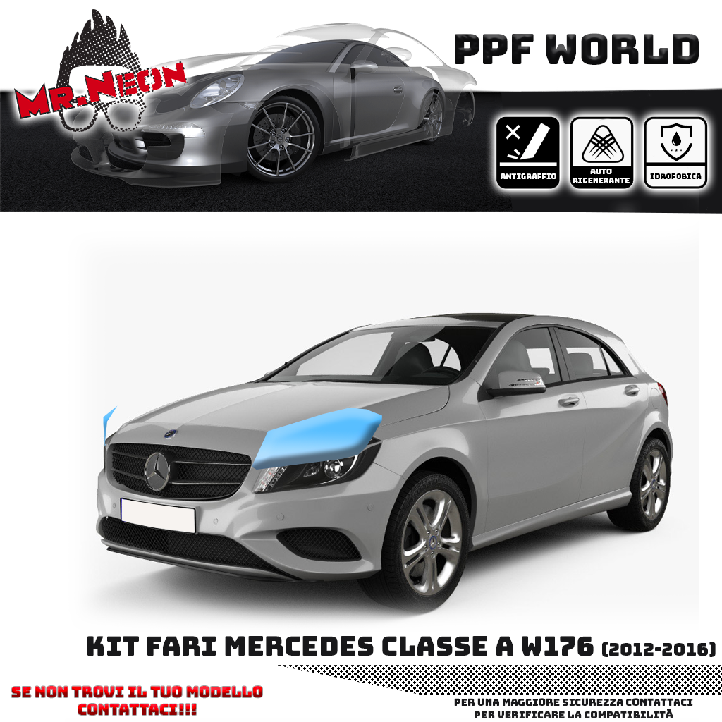 Kit Pellicola Protettiva Fari Mercedes Classe A W176 (2012–2015) – PPF Trasparente o Fotocromatico Pretagliato
