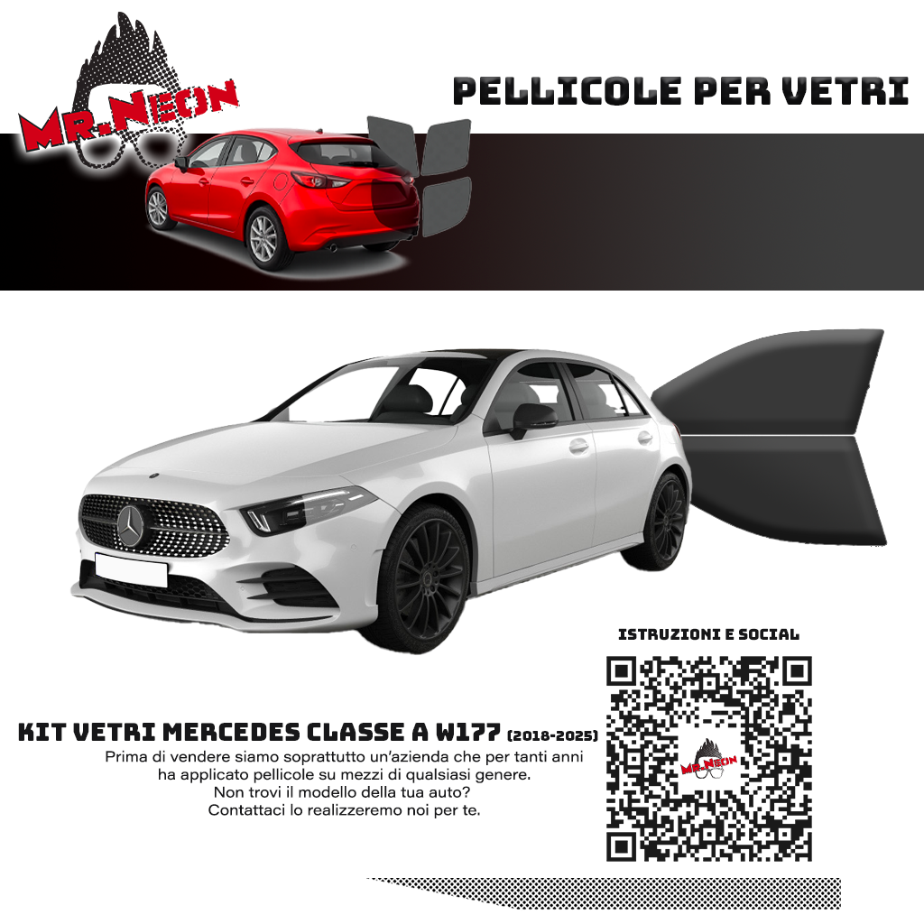 Kit Oscuramento Vetri Anteriori Mercedes Classe A W177 2018-2025 – TPU Pretagliato