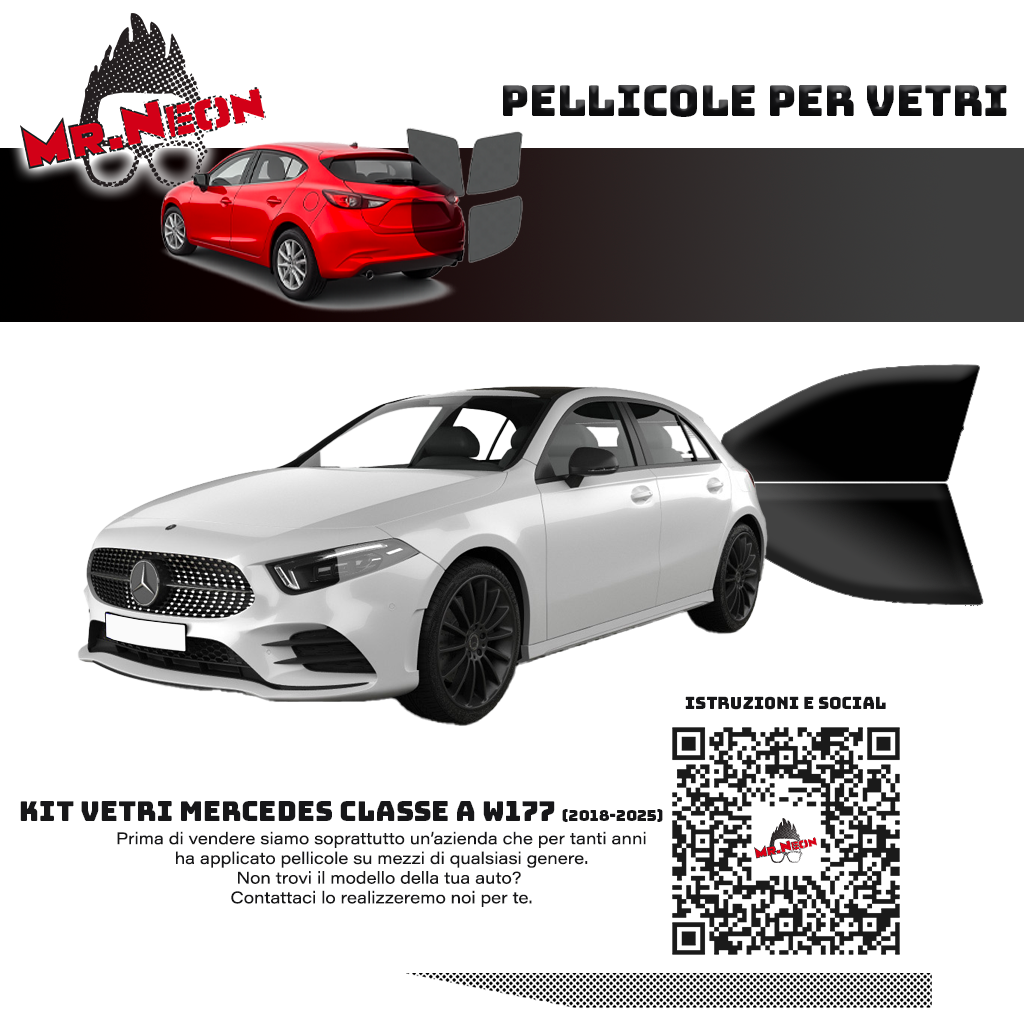 Kit Pellicole Oscuramento Vetri Anteriori Mercedes Classe A W177 2018-2025 – Pretagliati