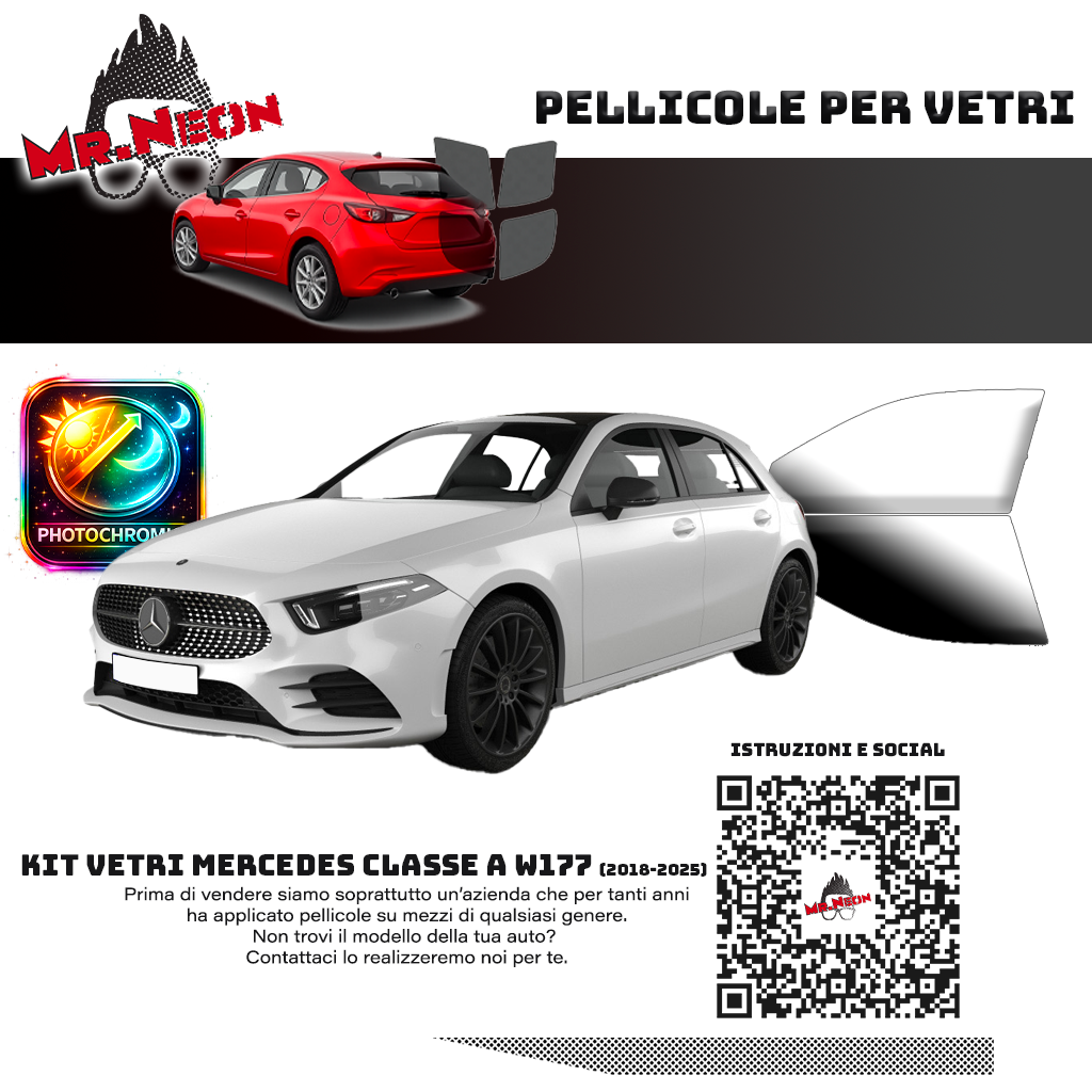 Kit Pellicole Oscuramento Vetri Anteriori Mercedes Classe A W177 2018-2025 – Pretagliati