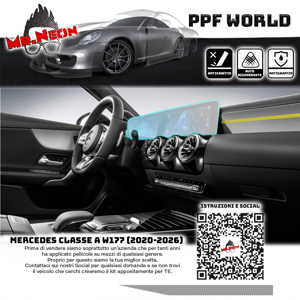 Kit Pellicola Protettiva Display Mercedes Classe A W177 2018-2025 – PPF Lucido o Opaco Pretagliato