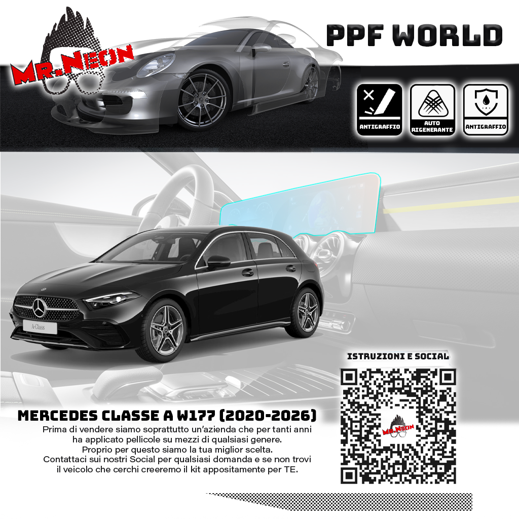 Kit Pellicola Protettiva Display Mercedes Classe A W177 2018-2025 – PPF Lucido o Opaco Pretagliato