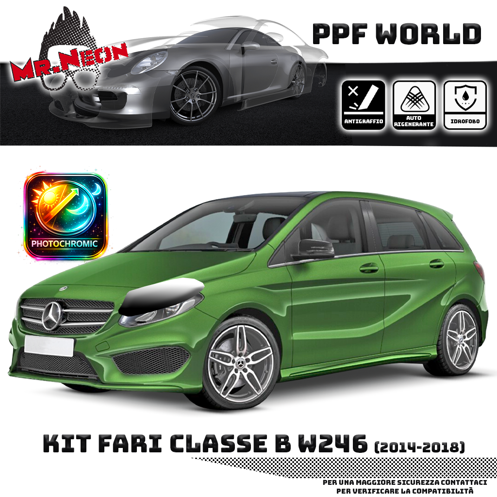 Kit Pellicola Protettiva Fari Mercedes Classe B W246 2014-2018 – PPF Trasparente o Fotocromatico Pretagliato