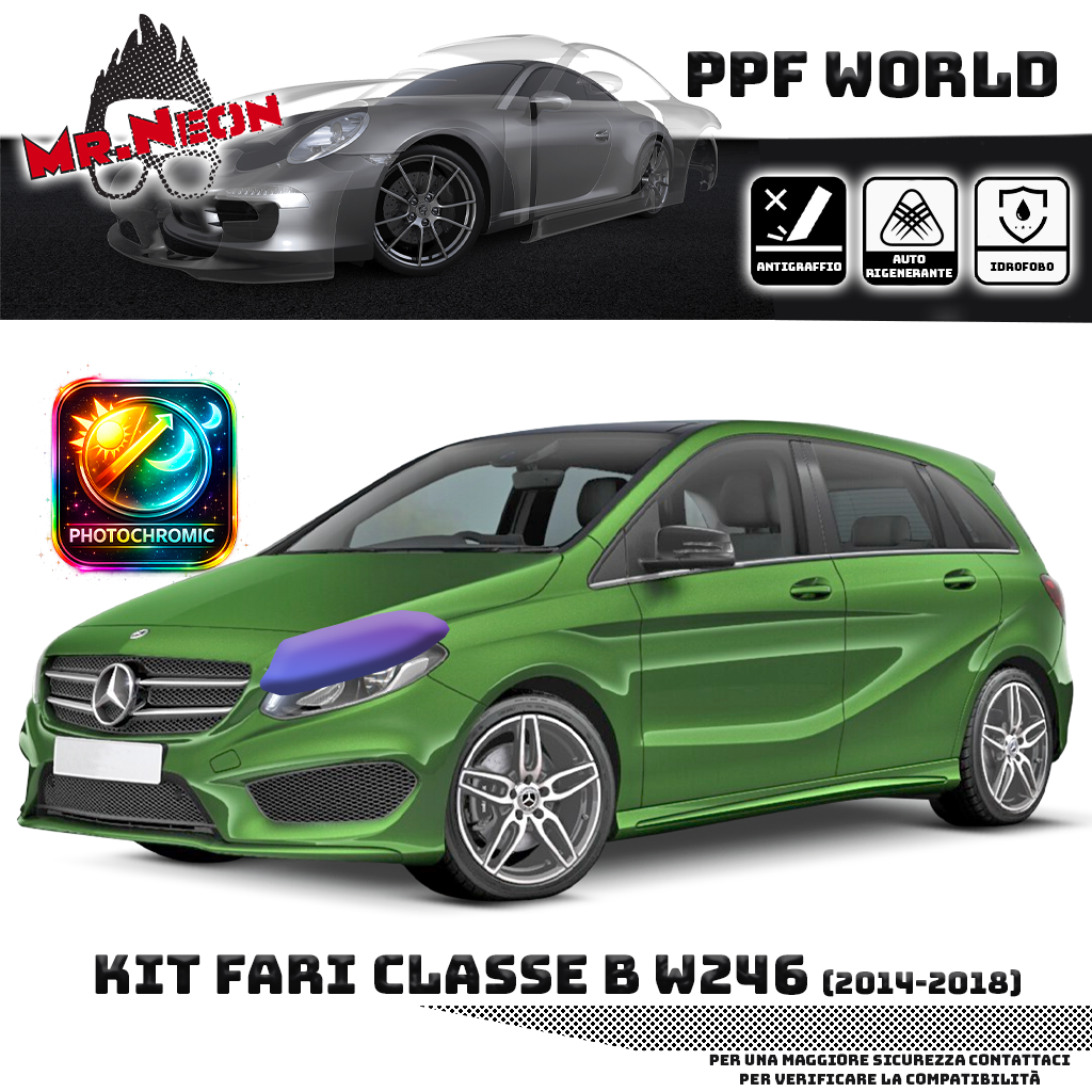 Kit Pellicola Protettiva Fari Mercedes Classe B W246 2014-2018 – PPF Trasparente o Fotocromatico Pretagliato