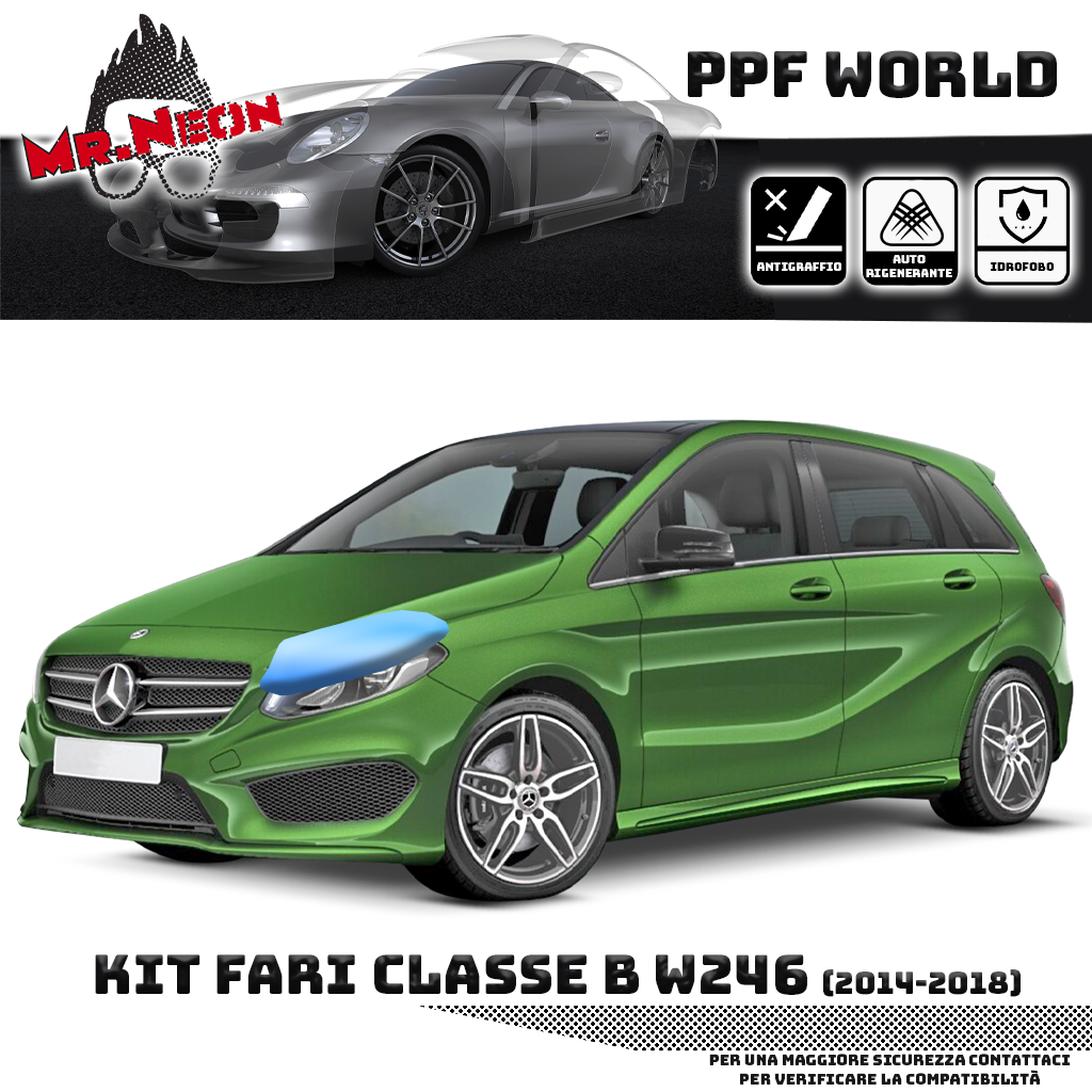 Kit Pellicola Protettiva Fari Mercedes Classe B W246 2014-2018 – PPF Trasparente o Fotocromatico Pretagliato