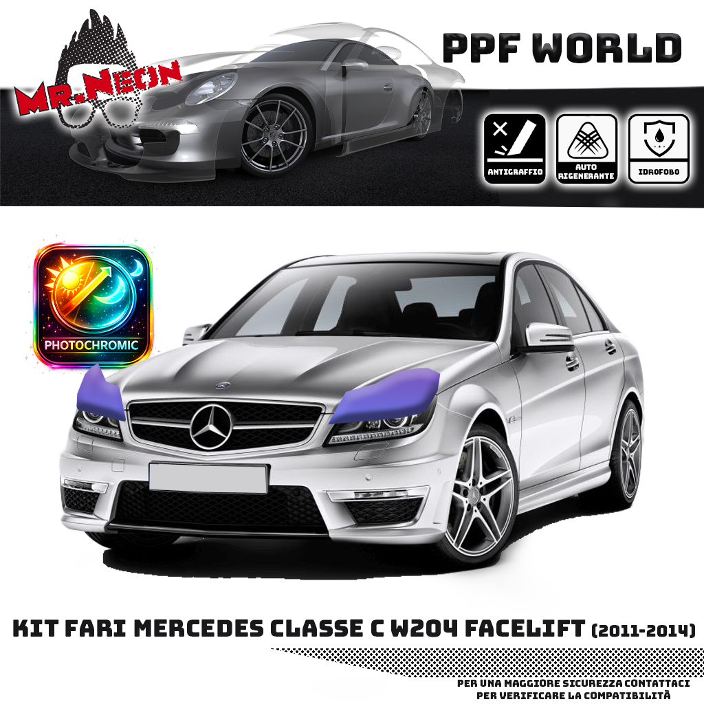 Kit PPF Fari Anteriori Mercedes Classe C W204 Facelift 2011-2014 – Trasparente o Fotocromatico Pretagliato