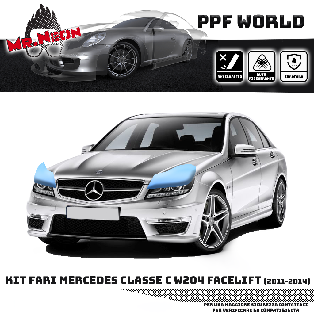 Kit PPF Fari Anteriori Mercedes Classe C W204 Facelift 2011-2014 – Trasparente o Fotocromatico Pretagliato